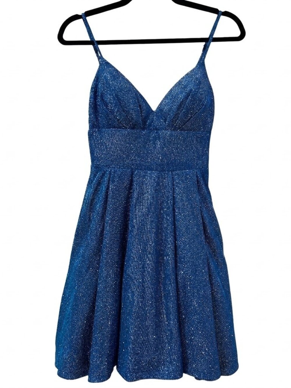 B. Darlin Blue Juniors' Glitter-Knit Skater Party Dress